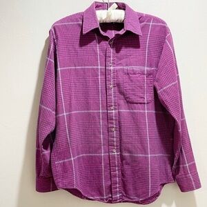 Vintage JORDAN MARSH NEW ENGLAND Men’s Purple Blue Plaid Flannel Shirt Size L